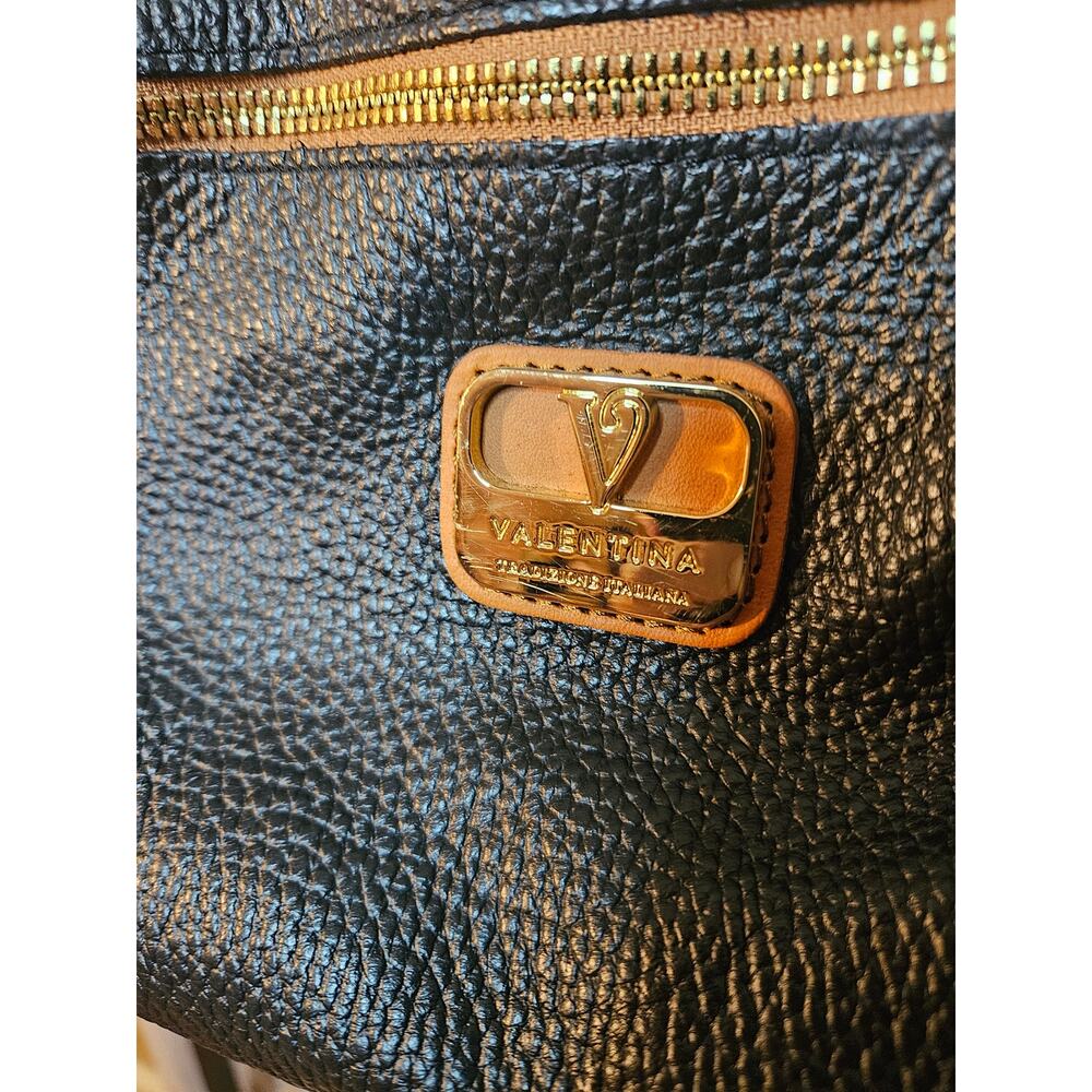 Valentina Black & Brown Pebbled Leather Shoulder Bag - Picture 9 of 11